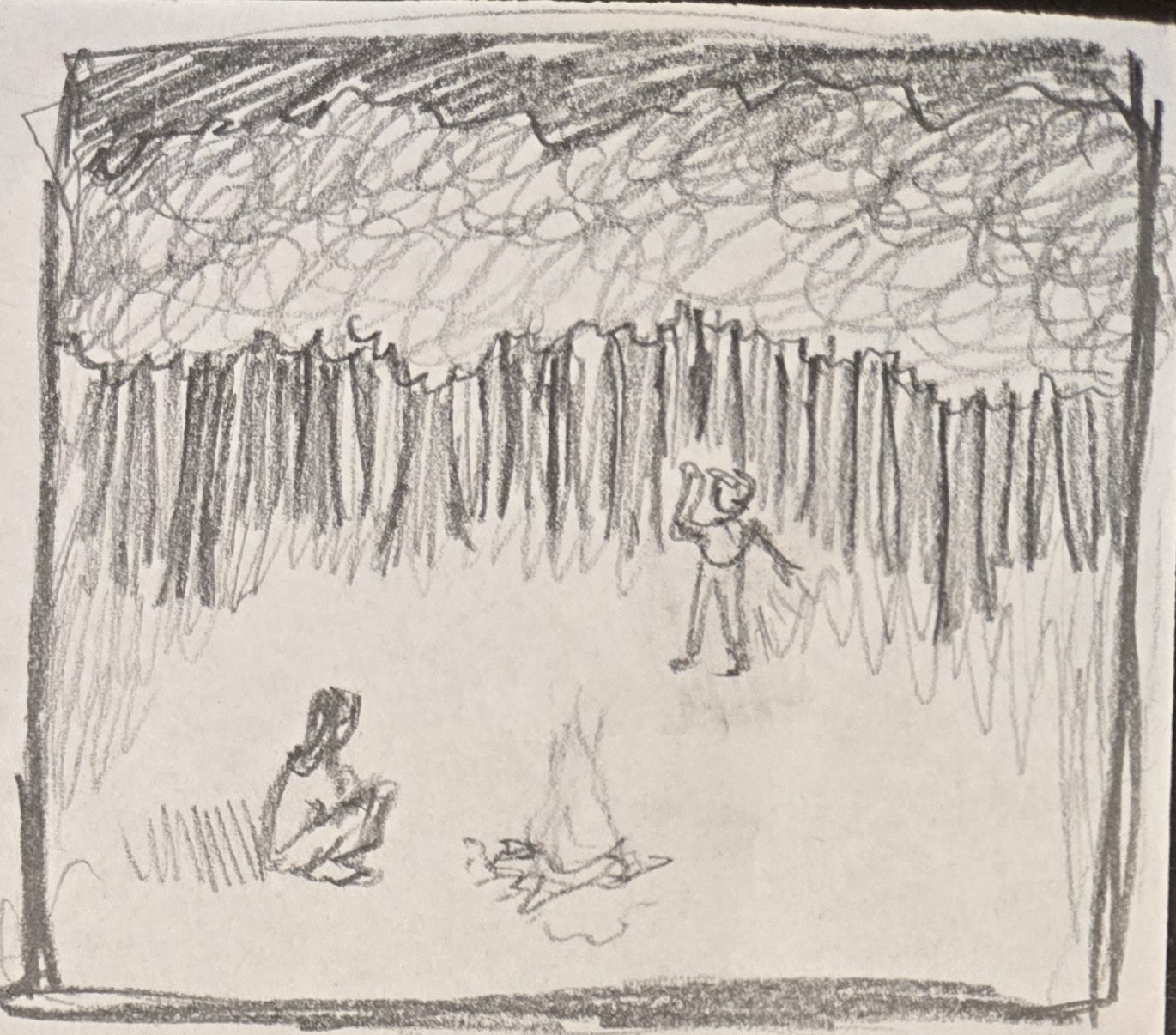 drawing people in the woods